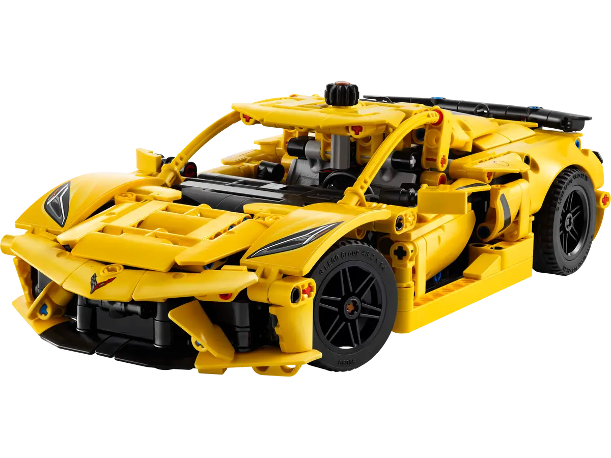 LEGO Technic Chevrolet Corvette Stingray 42205 – 1:24 skalamodel med bevægelige døre, åben motorhjelm, 8-cylindret motor, differentiale og fungerende styring. En autentisk bygge- og udstillingsmodel fra LEGO Technic‑serien.