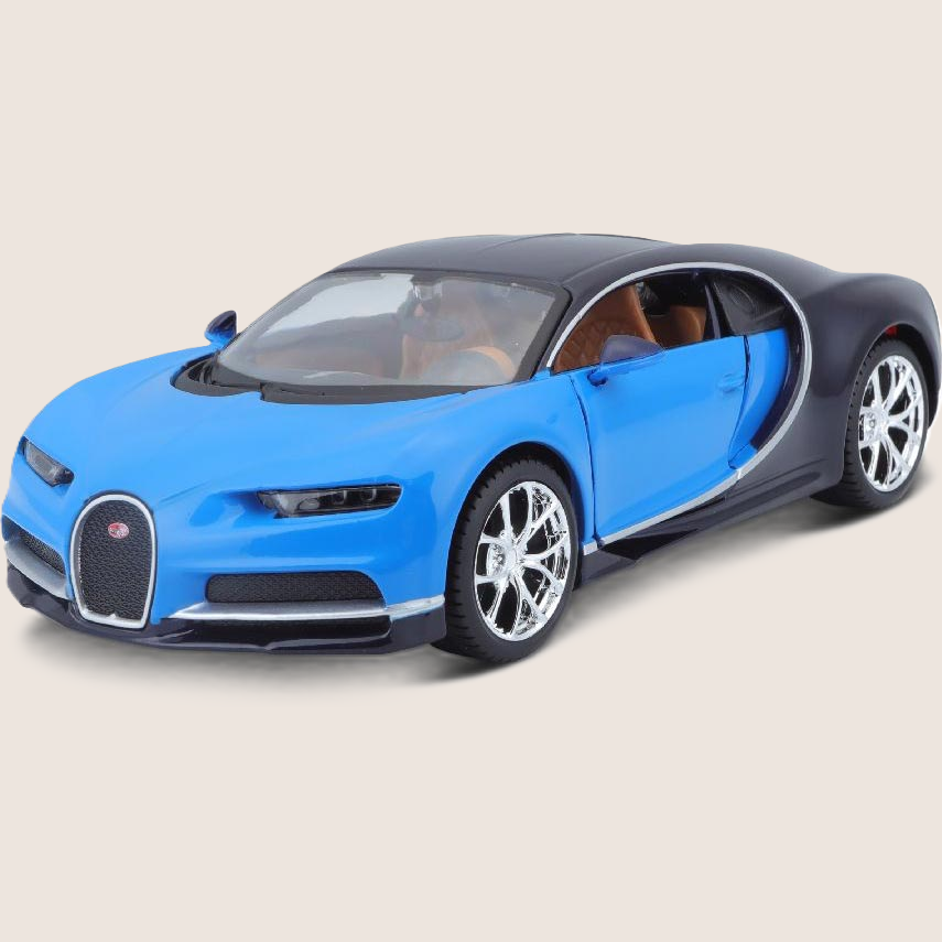Maisto Bugatti Chiron 1:24 bilmodel i blå med detaljeret design og autentisk superbil-stil