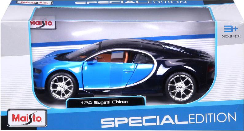 Maisto Bugatti Chiron 1:24 bilmodel i blå med detaljeret design og autentisk superbil-stil