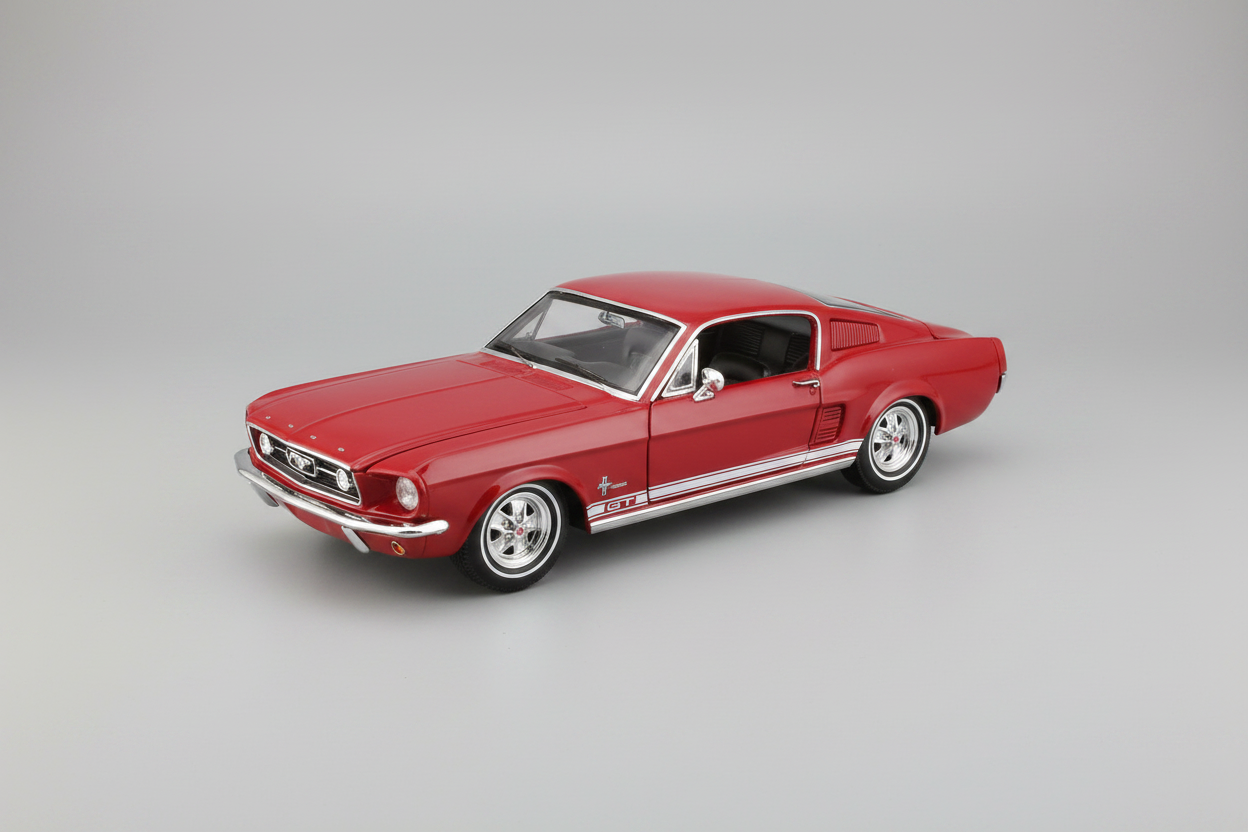 Maisto Ford Mustang GT 1967 1:24 bilmodel i rød med detaljeret design og autentisk muskelbil-stil