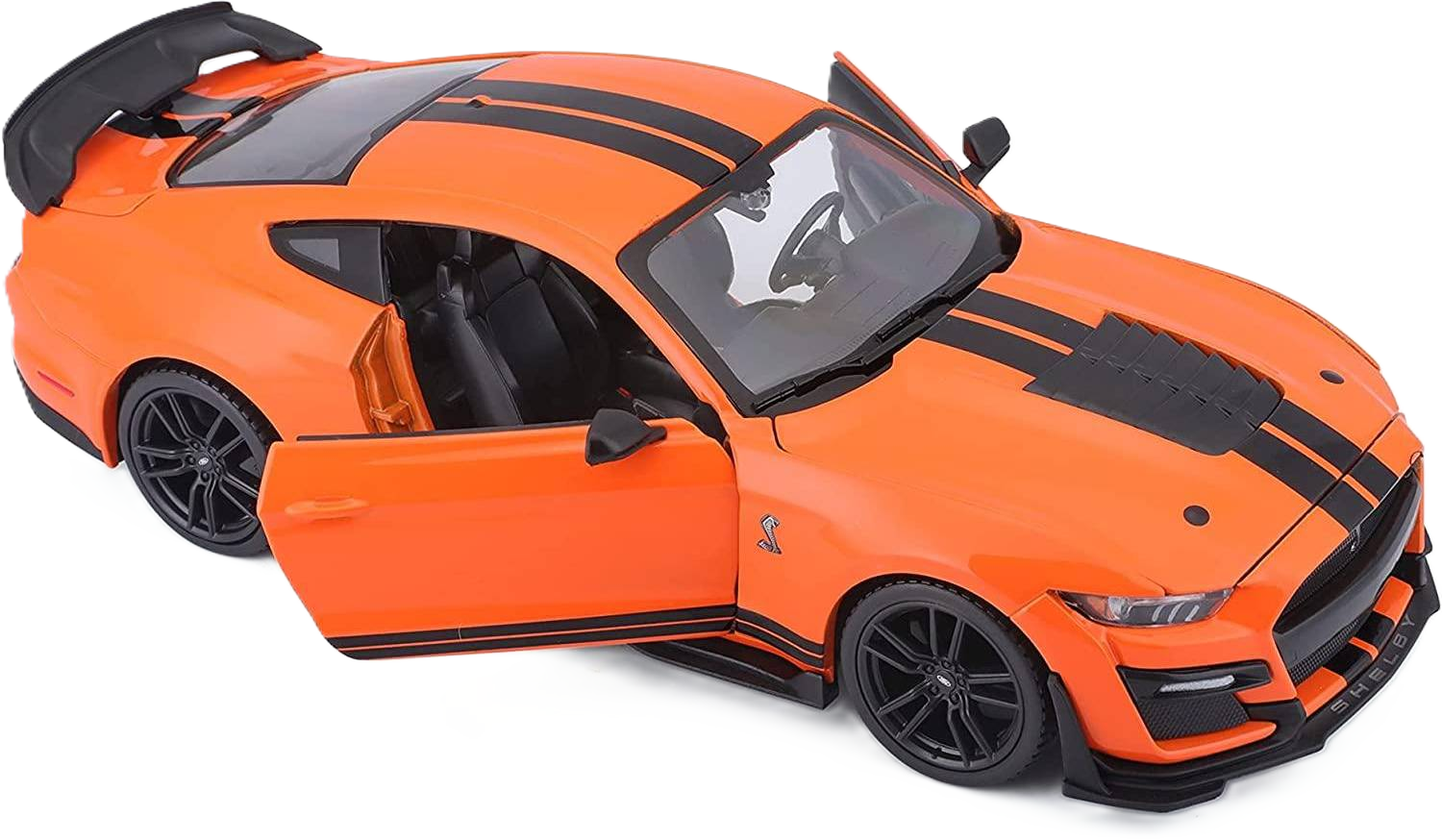 Maisto Ford Mustang Shelby GT500 1:24 bilmodel i blå med hvide striber og autentisk muskelbil-stil