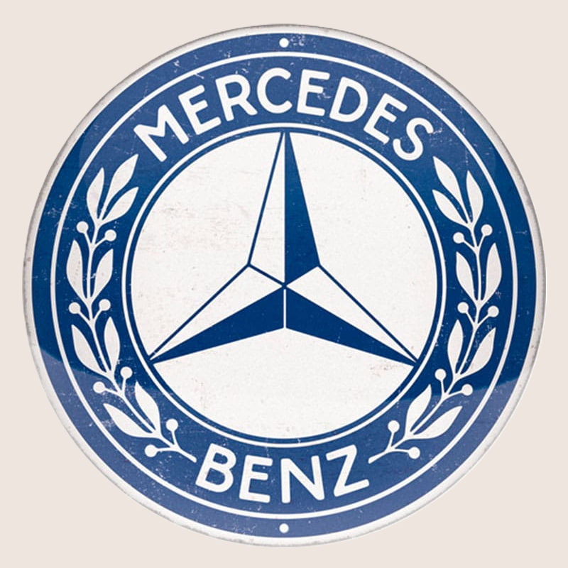Mercedes-Benz rundt logo-skilt Ø35 cm i metal med klassisk trepunktsstjerne-design