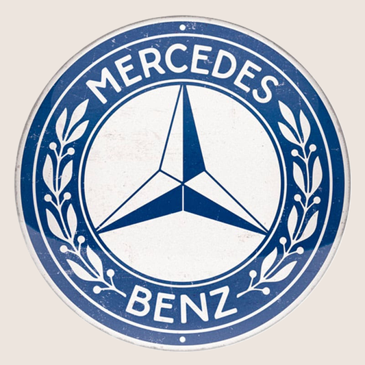 Mercedes-Benz rundt logo-skilt Ø35 cm i metal med klassisk trepunktsstjerne-design