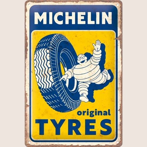Michelin-Original Tyre 20x30 Sign – Vintage Michelin dæk-reklameskilt i metal, ideelt til værkstedet.