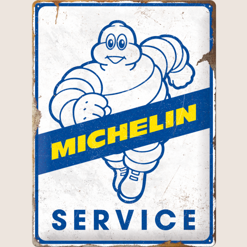 Michelin Service Tin Sign 30x40 cm – Klassisk metalskilt med det ikoniske Michelin-design. Perfekt til garage, værksted eller samlerens væg.