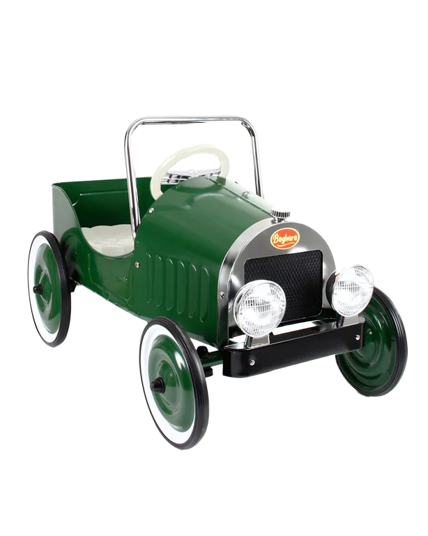 Baghera Classic Pedalcar – tidløs pedalbil med retro look og robust metalstel, ideel til fantasifuld leg og små racerkørere.