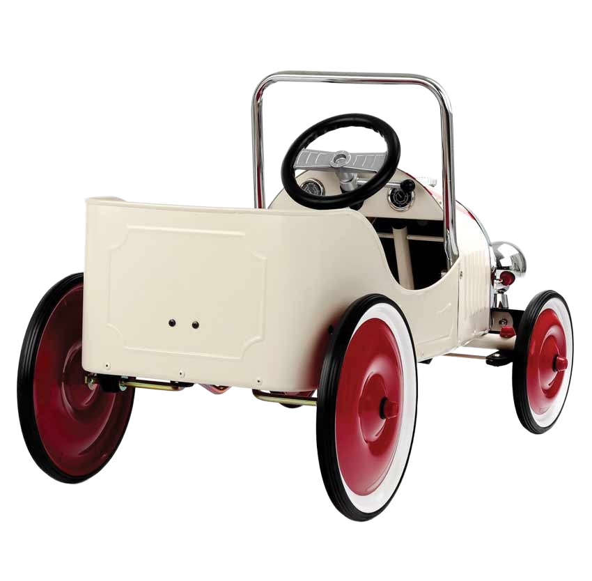 Baghera Classic Pedalcar – tidløs pedalbil med retro look og robust metalstel, ideel til fantasifuld leg og små racerkørere.