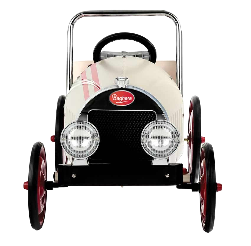 Baghera Classic Pedalcar – tidløs pedalbil med retro look og robust metalstel, ideel til fantasifuld leg og små racerkørere.