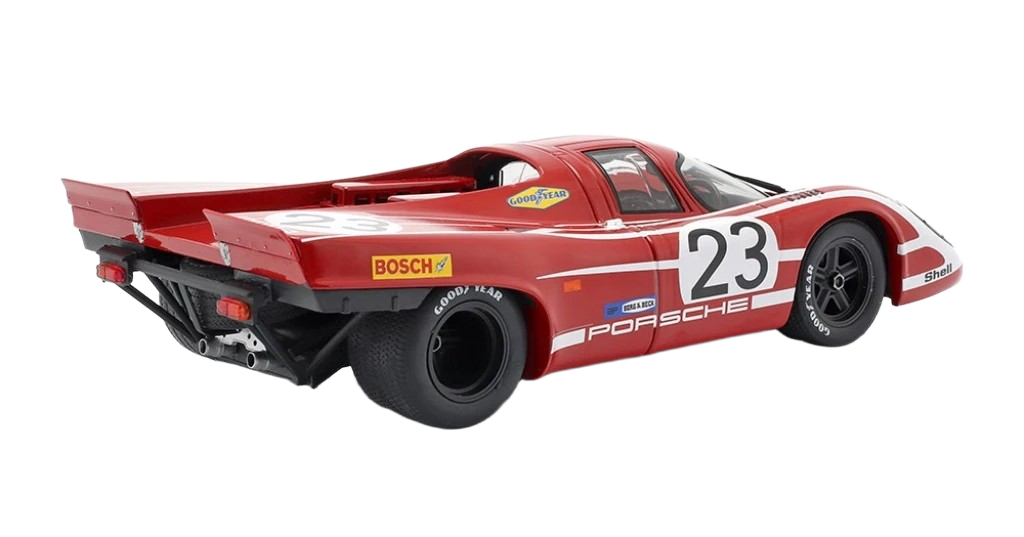 1:18 Modell af WERK83 Porsche 917K #23, vinder af 24h Le Mans 1970 (Attwood/Herrmann) – detaljerig gengivelse med korrekt Salzburg-livery, bevægelige forhjul og autentiske racerstickers