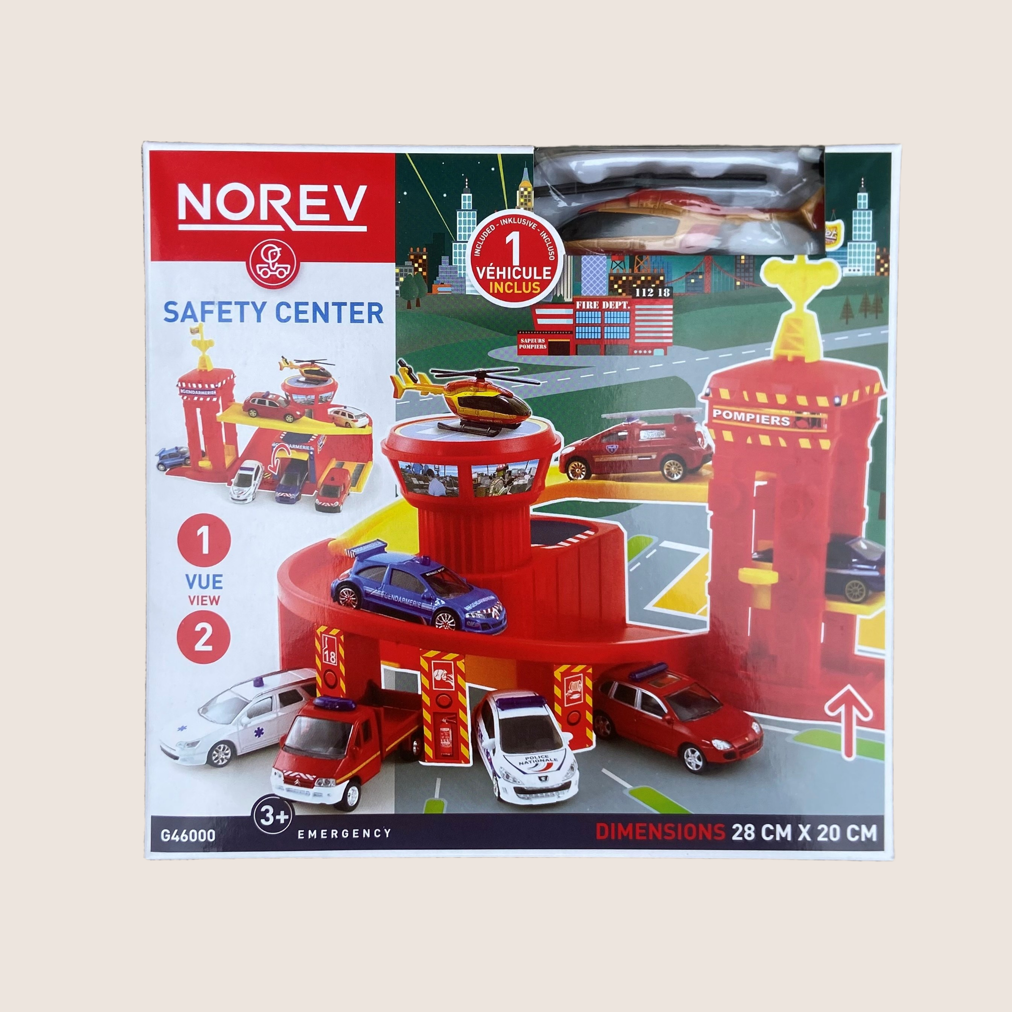 Norev Safety Center – Detaljeret miniature af et bilsikkerhedscenter fra Norev. Ideel til samlere og entusiaster, der sætter pris på autentiske modellandskaber og klassisk legetøjsdesign.