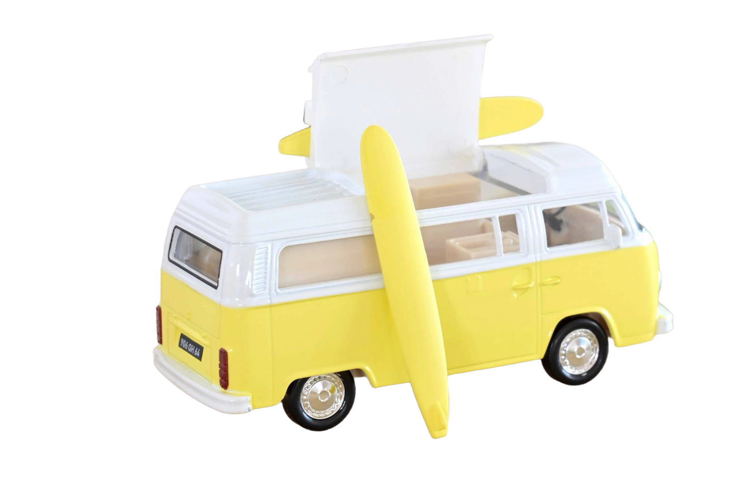 Volkswagen T2 Camper Yellow 1:43 – Detaljeret model af den klassiske VW T2 camper i gul, skala 1:43 fra Norev. En nostalgisk hyldest til 70'ernes ikoniske campingvogn, ideel til samlere.