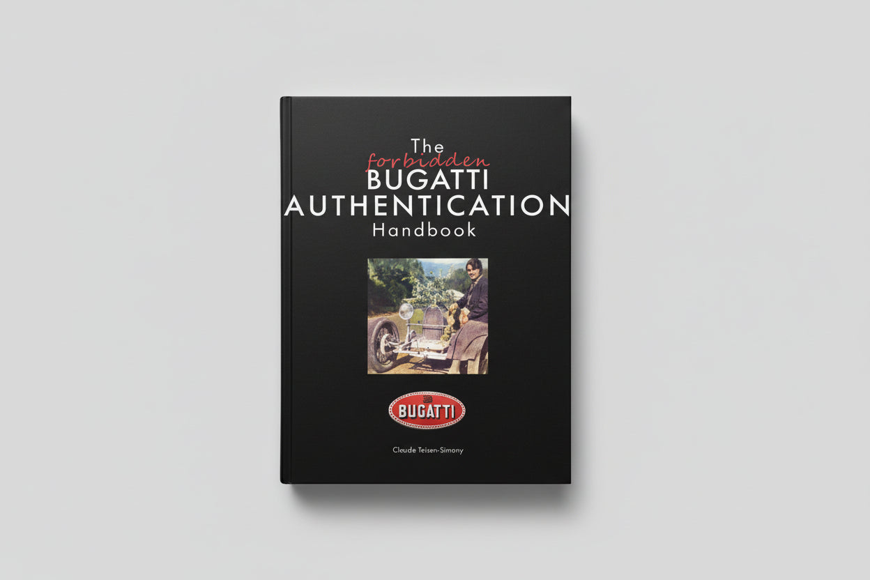 The Forbidden Bugatti: Authentication Handbook af Claude Teisen-Simony – guide til autentificering af klassiske Bugatti-biler med sjældne illustrationer