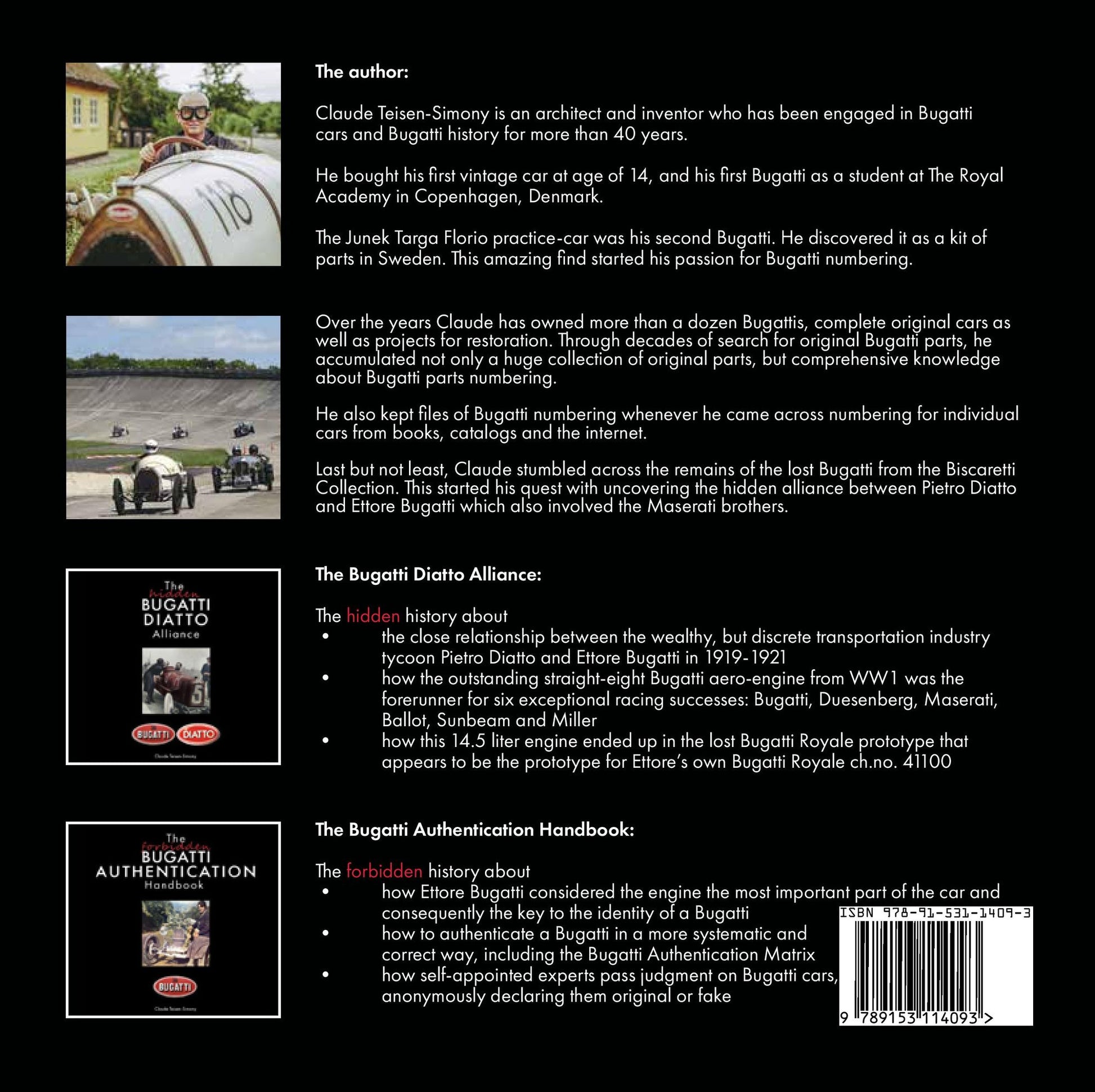 The Forbidden Bugatti: Authentication Handbook af Claude Teisen-Simony – guide til autentificering af klassiske Bugatti-biler med sjældne illustrationer