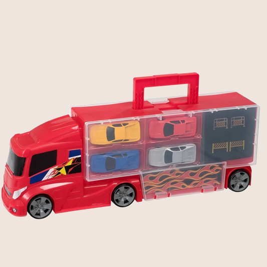 Teamsterz Truck Carry Case – Stor lastbilformet opbevaringskasse med plads til flere små biler. Ideel til opbevaring og transport af legetøjsbiler.